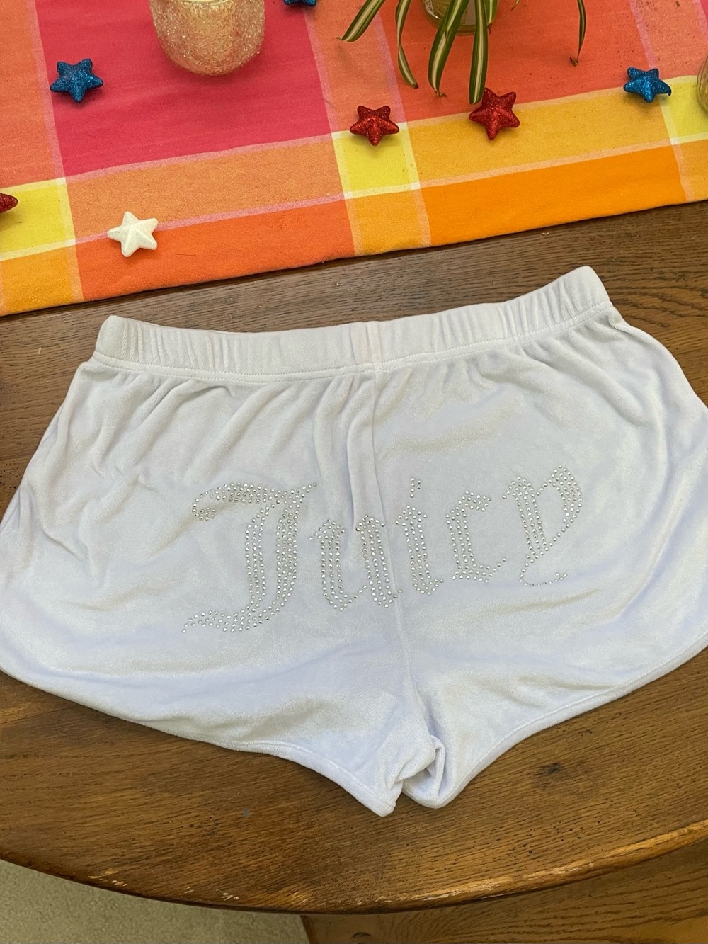 Juicy Couture White Velour Rhinestone 'Juicy' Lounge Shorts
